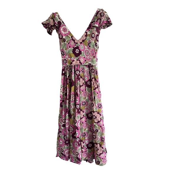 Dodo Bar Or Jenny Floral Print Ruffle Sleeve Maxi Dress Size Small - Picture 2 of 5